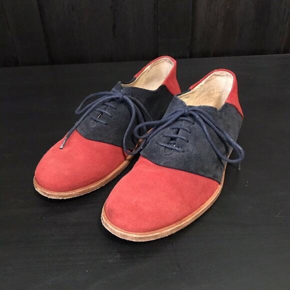 Opening Ceremony Women's Two Toned Leather Suede Oxford Flats Size US 7 Red Blue - Picture 1 of 12